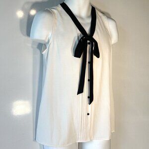 Anne Klein NWT SZ S Ivory Georgette Bow Top Career Dressy Preppy Essential Old $